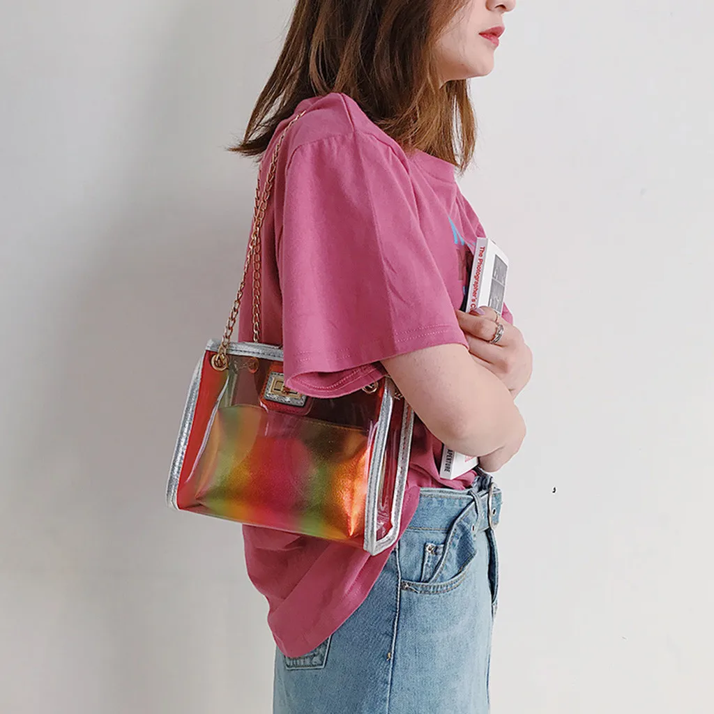 Женская прозрачная сумка-мессенджер, квадратная посылка, комбинированная сумка на плечо с цепочкой, тонкая женская сумка через плечо для леди# YJ