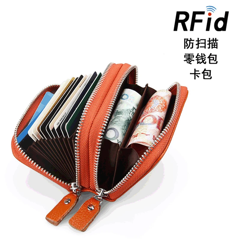 

Женский держатель для карт из натуральной кожи, модная вместительная кредитница на двойной молнии, чехол для удостоверения личности и кредитных карт