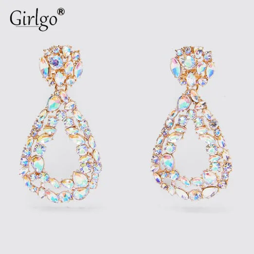

Girlgo New Arrival Water Drop Crystal ZA Earrings for Women Punk Bling Metal Drop Earrings Wedding Party Jewelry Gifts Wholesale