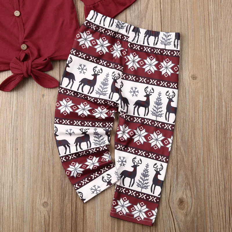 Focusnorm/ модный Рождественский комплект из 2 предметов для маленьких девочек 0-4 лет кардиган, топы, футболка и штаны осенний комплект одежды