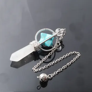 

Merkaba Dowsing Pendulum Natural Turquoises Stone Reiki Healing Pendule Pendant Pendulums for Radiesthesia WOJIAER PN8162