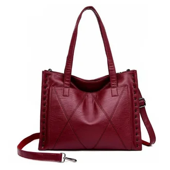 

Sewn Thread Handbags Fashion Large Capacity Mobile Ladies Bag Shoulder Sling Big Bag Red
