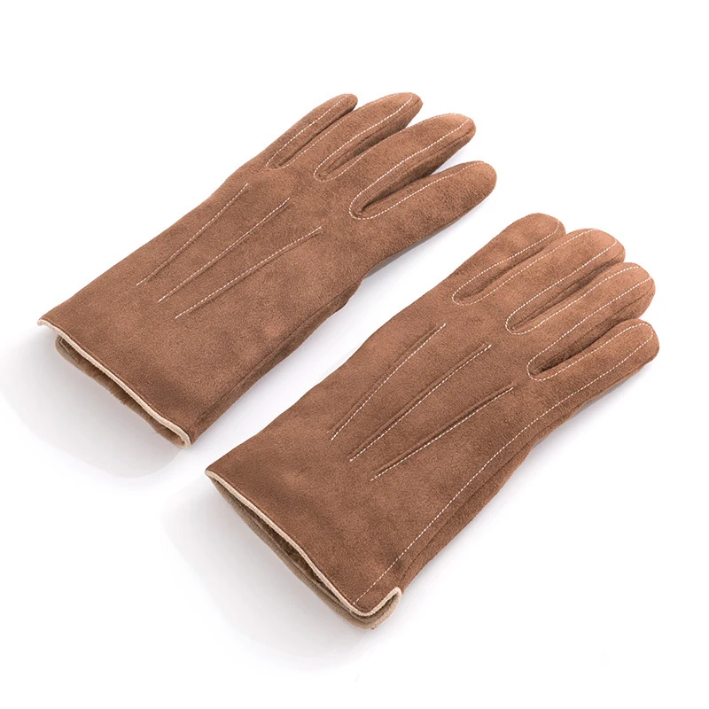 mens thermal fingerless gloves Man Winter Keep Warm Touch Screen Plus Velvet Inside Gloves Male Fashion Simple Style Thicken Suede Fabric Outdoor Gloves mens fingerless gloves