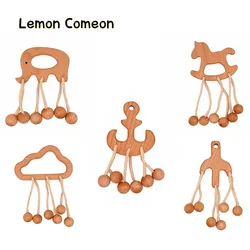 Mordedor de madera natural Montessori para bebé, anillo de sonajero con forma de Animal, mordedor sensorial de lactancia para recién nacido, juguete Molar, regalo para Baby Shower