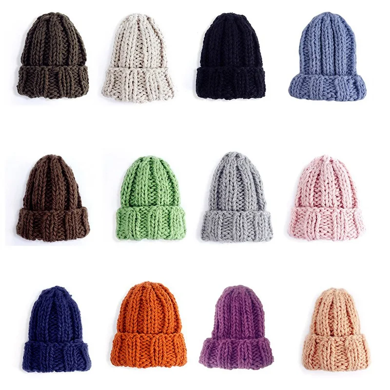 

Women Winter Knitted Beanies Hat Thick Soft Warm Coarse Large Knitted Solid Hat Female Ice Ski Bonnet Beanies Hat Cap