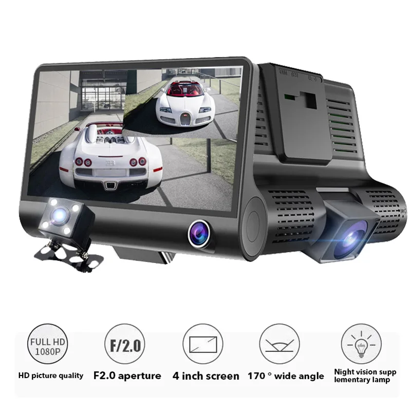" 3 объектива 170 градусов широкоугольная камера Авто регистратор Dvrs Автомобильный видеорегистратор Камера s двойной объектив с камерой заднего вида видео рекордер