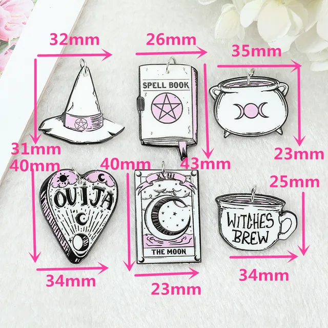 12Pcs Pastel Goth Witchy Charms Spooky Creative Acrylic Cauldron Planchette  Pendant For Earring Necklace Diy Making