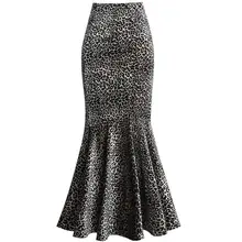 Для женщин бархатные леопардовые юбка с принтом осень-зима Высокая Талия офисная юбка-годе «русалка» женские ботильоны Длина длинная юбка-годе