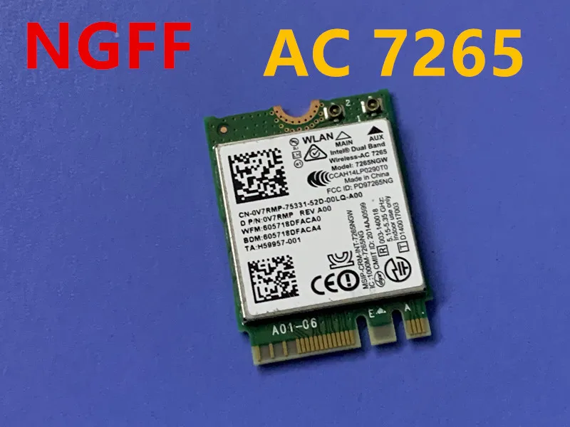 Для Dell v7rmp 0v7rmp Беспроводной 7265ngw 802.11ac LAN WI-FI Bluetooth 4 0 карты CN-0V7MP NGFF AC7265 H35123-001 |
