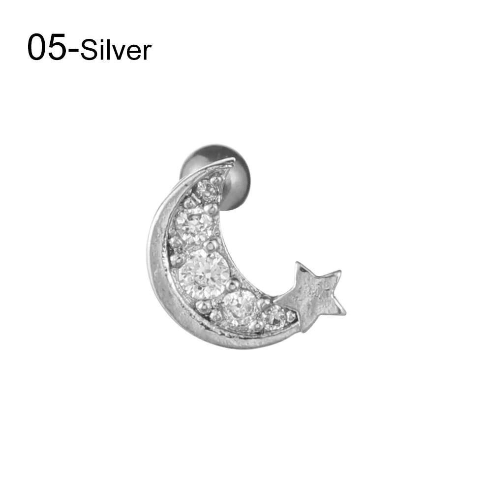 5-Silver 20 г серьги из нержавеющей стали шпилька закручивающаяся задняя часть Стад Змея Ящерица Цветок Луна для хряща ушной раковины шпилька спираль Конч пирсинг серьги ювелирные изделия - Окраска металла: 5-Silver