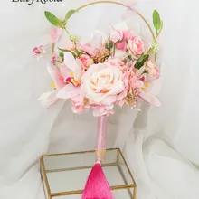 Розовые цветы свадебный веер винтажный Китайский Свадебный букет древние красные розы арифиальные цветы ручной работы свадебные аксессуары