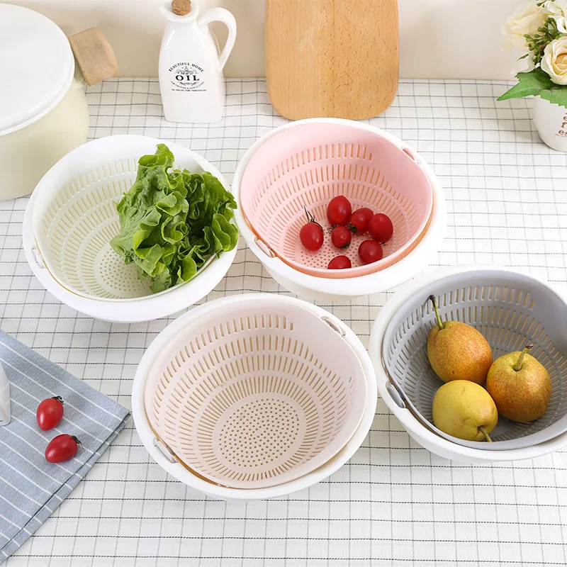 

Kitchen Silicone Double Drain Basket Bowl Washing Storage Basket Strainers Bowls Drainer Vegetable Cleaning Colander Tool