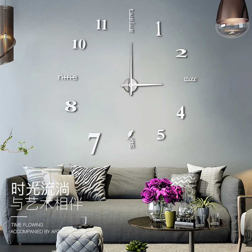 Nordic New Style Large 3D Wall Clock Mirror Wall Stickers Creative DIY Clocks Removable Art Decal Sticker Living Room Home Decor 3