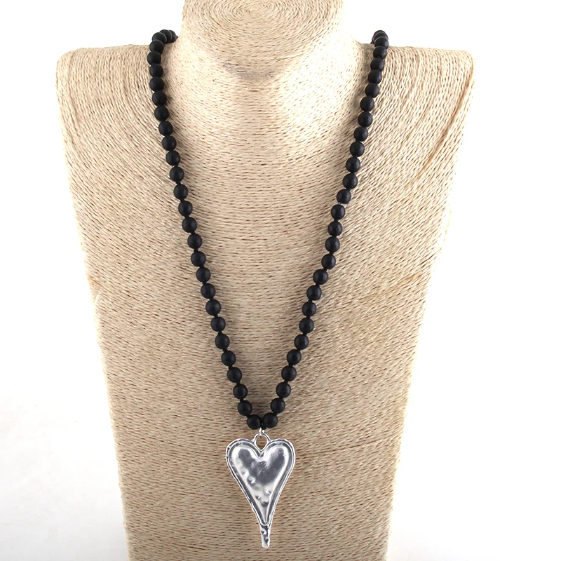 Модное богемное этническое ювелирное изделие с черным камнем длинное Узловое металлическое сердце-подвеска ожерелья
