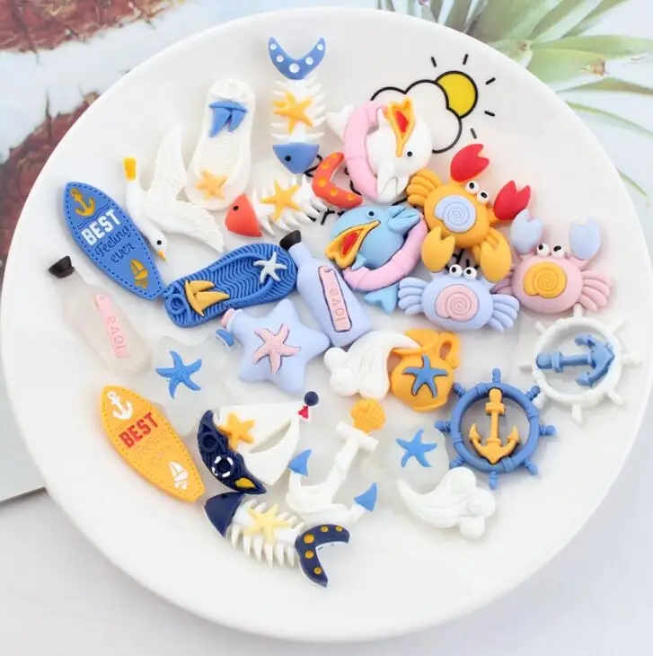 20pcs/lot Flat Back Resin ocean animals DIY Resin Hair Jewelry Bows Clip Accessories Plastic Cabochons Decoration 