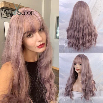 

ALAN EATON Long Wavy Wigs with bangs Lolita Cosplay Party Synthetic Wigs lilac wig Purple Brown women Afro Natural Hair Wigs