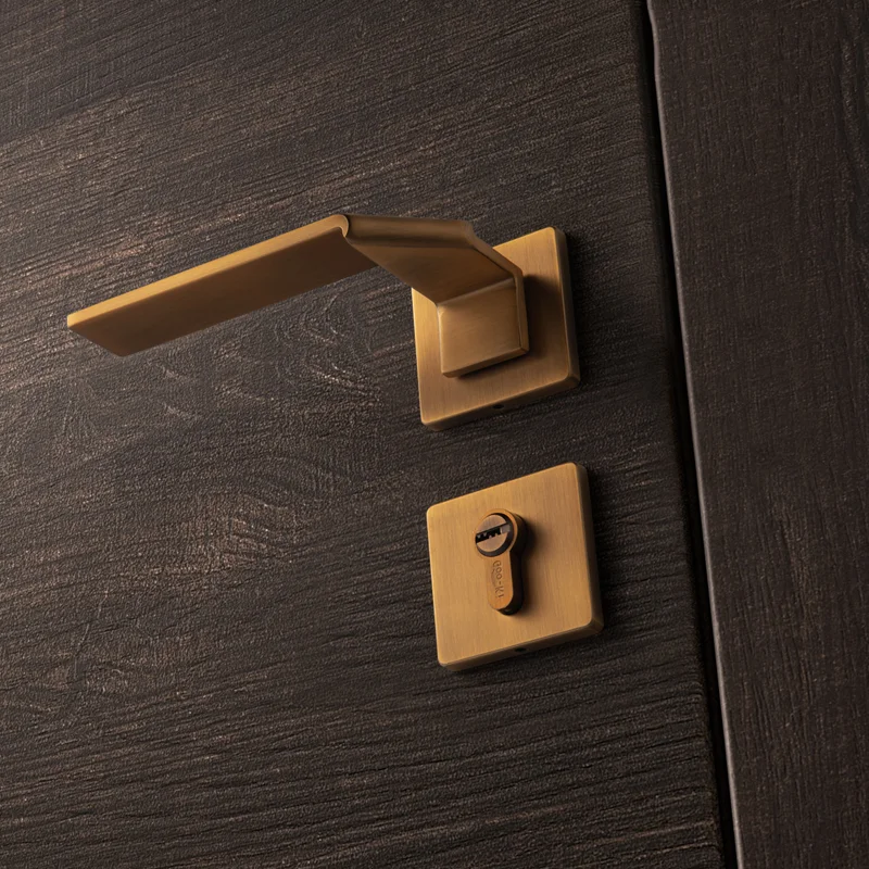 Goo-Ki Square Space Folding Bedroom Door Handle with Lock Minimalist Interior Door Handle Lock Cylinder Security Mute Door Lock