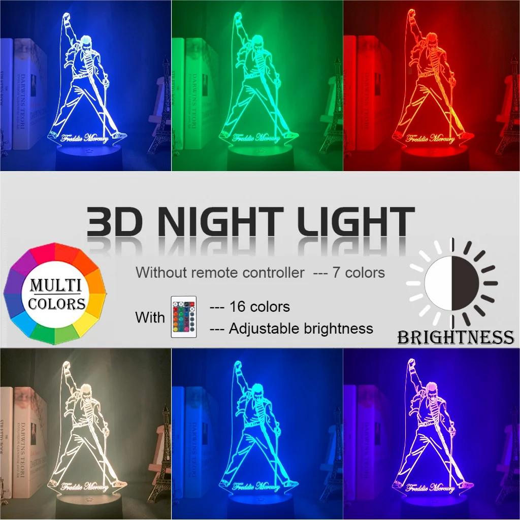3d Led Night Light Lamp British Singer Freddie Mercury Figure Nightlight for Office Home Decoration Best Fans Gift Dropshipping cool night lights Night Lights