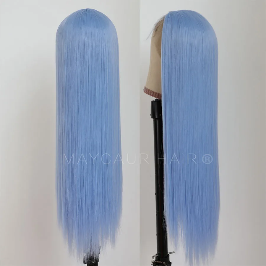 Maycaur Light Blue ace Front Wigs Long Straight Hair 20 Inch Wigs for Fahison Women Synthetic Lace Front Wigs (3)