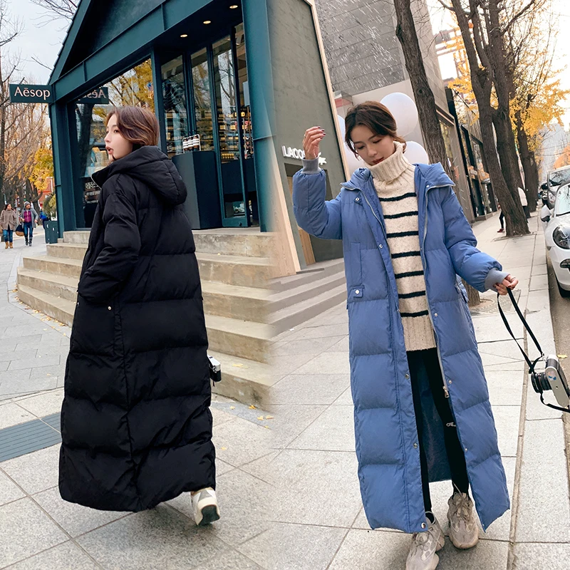 Зимняя парка, пальто, длинная модная женская теплая куртка, Женское пальто, верхняя одежда, корейский пуховик, стеганая шапка, длинная куртка