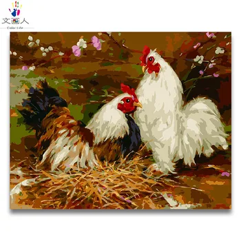 

Coloring by numbers two chickens pictures paintings paints by numbers with colors framed artwork paints for living room decor