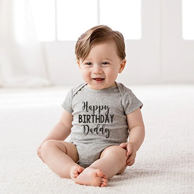 Боди для новорожденных с надписью «Happy Birthday Daddy», хлопковый комбинезон с короткими рукавами для маленьких мальчиков, ползунки для девочек, боди для малышей, Одежда для младенцев