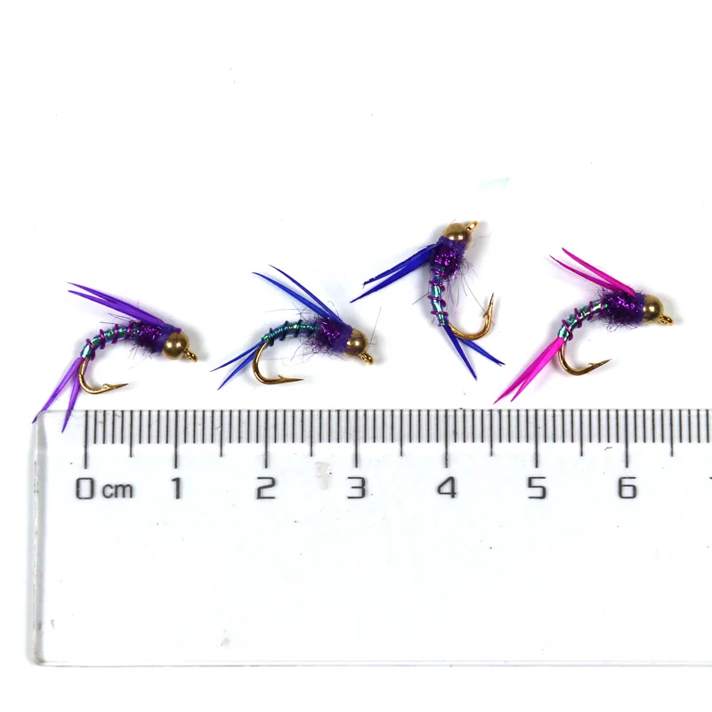 Bimoo 6PCS #12 Psycho Prince Nymph Crazy Purple Prince Nymph Fly Bright Brass Bead Head Trout Fishing Flies