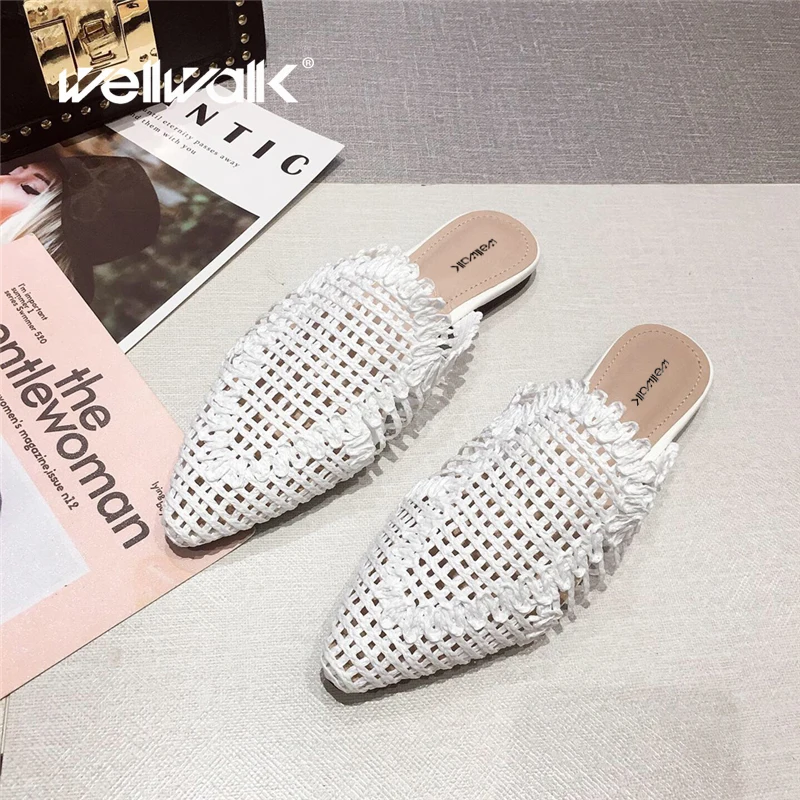 Wellwalk/соломенные шлёпанцы женская обувь на плоской подошве плетеные дышащие
