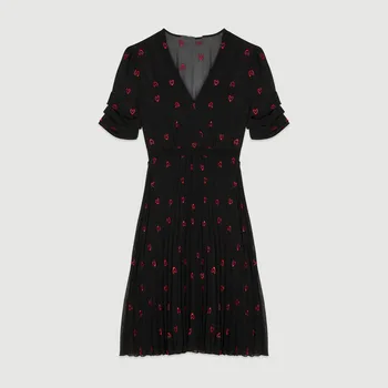 

Women Dress 2019 Spring and Summer Slim Short Sleeve Embroidered Love Dress