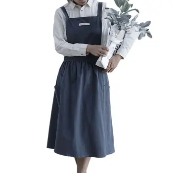 

7 Colors Nordic Pleated Skirt Apron Cotton Linen Bib With Pocket Flower Coffee Shop Cooking Baking Crafting Gardening Serving