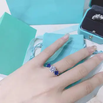 

TSHOU384 trendy 925 Sterling Silver Ring For Women Wedding Engagement clear and blue stone Rings zircon Anniversary Ring