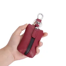 Кошелек для ключей из спилка, маленький чехол для ключей от машины, кожаный однотонный кошелек для ключей на молнии, органайзер для ключей для мужчин и женщин