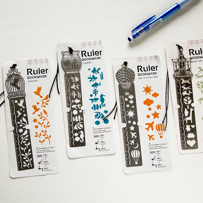 Multifunctional Stainless Steel Ruler Hollow Bookmark 2 in 1 Creative Art Style Metal Tab Bookmark Office Stationery Supplies