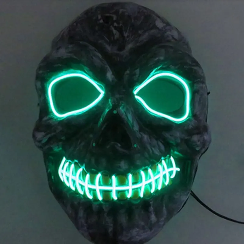 Светодиодный светильник на Хэллоуин, неоновые маски в виде черепа, светящиеся мигающие маски для лица, Вечерние Маски для косплея, DJ, светящиеся в темноте, 7 цветов - Цвет: Ice blue