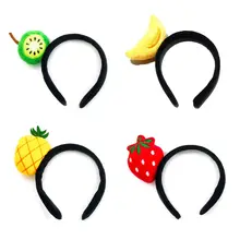 Adultos niños bonitos dibujos animados frutas diadema terciopelo tela envuelto pelo aro 3D relleno Kiwi Banana gorro bordado accesorios de fiesta(China)
