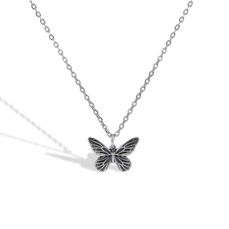 BUDROVKY s925 Silver Necklace Fashion Jewelry Women's Multiple Retro Hollow Size Butterfly Clavicle Chain | Украшения и