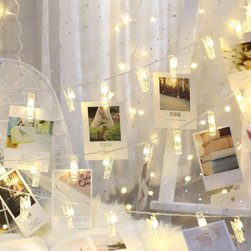 

LED String lights Card Photo Clip Holder Fairy Garland lamp For Christmas New Year Wedding Party Decoration Battery holiday lamp