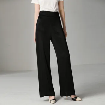 

Black Soft Stain Acetate High Waist Wide Leg Pants Middle Aged Women Trousers Gothic Palazzo Pants Office Ladies Baggy Bottoms