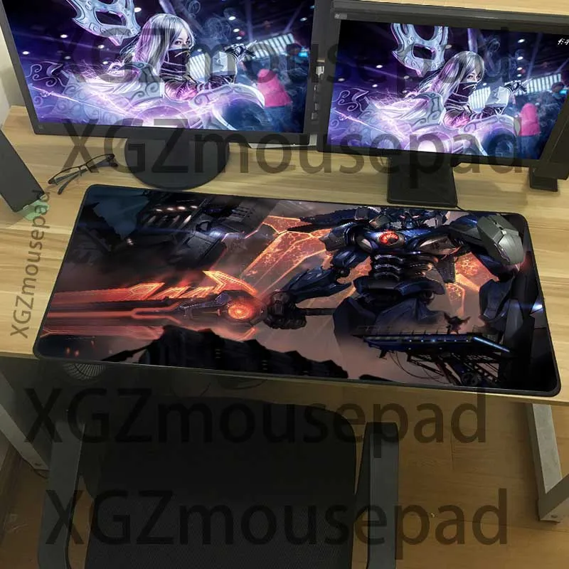 XGZ Customized Large Gaming Mouse Pad Black Lock Edge Anime Cool Metal Robot Computer Desk Mat Non-
