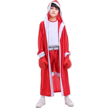 

Kid's Boxing Wearing for Competition Stage Performance Unisex Boxer Suit for Make Up Party Jumpsuit Gloves Robe 3pcs