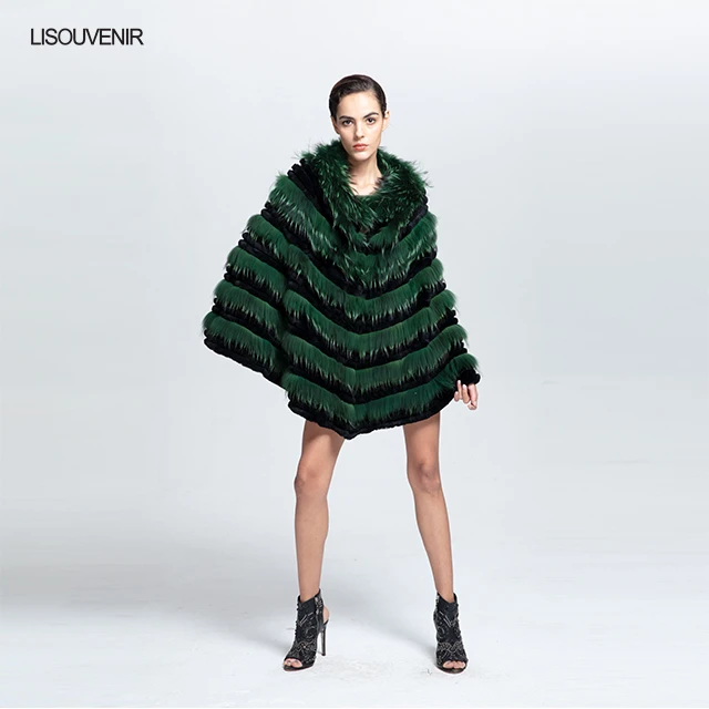 Lisouvenir, Новое Стильное пончо из натурального меха, окрашенное пончо с мехом кролика из енота и Рекс, теплое зимнее пончо из натурального меха для женщин