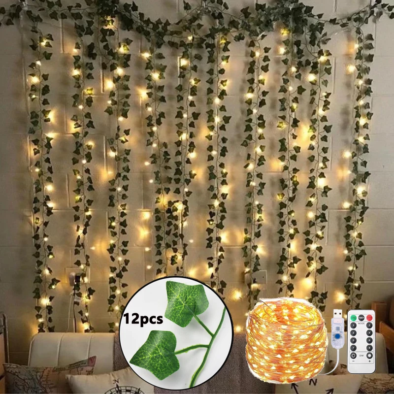 Acheter 2M 20 LED guirlande de lierre artificiel lumières feuille verte  vigne fée lumières maison guirlande décorative lampe pour noël salon décor