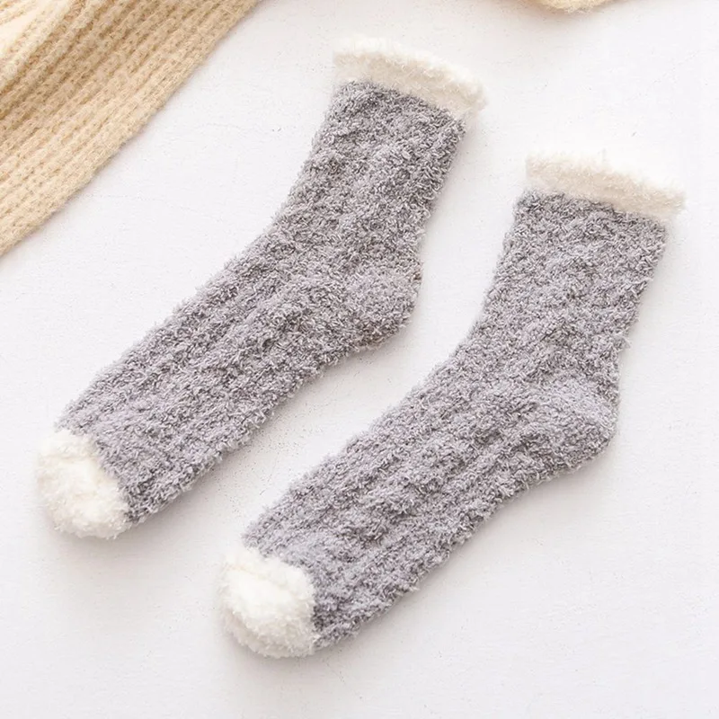 Женские плюшевые носки из мягкой микрофибры; пушистые теплые домашние тапочки; зимние носки-Тапочки - Цвет: SK1639GY