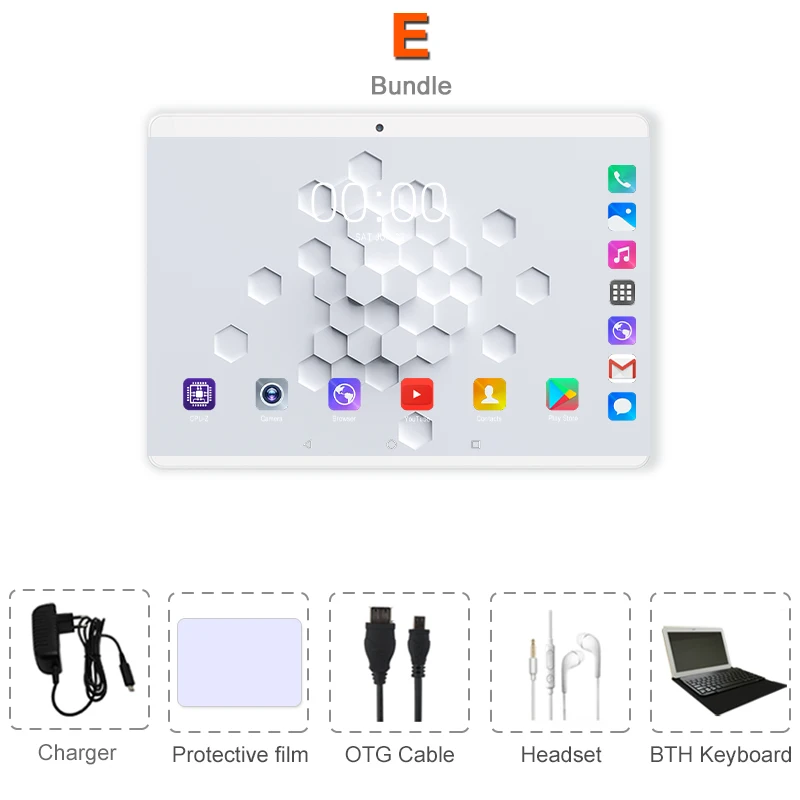 Bundle 5 Новинка 10,1 дюймов 4G LTE телефонный звонок планшетный ПК Восьмиядерный 6 ГБ ОЗУ 64 Гб ПЗУ 1280*800 ips 2.5D Закаленное стекло Android 8,0 планшеты - Bundle: Bundle 5
