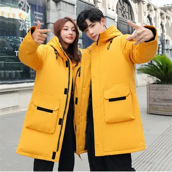 

Winter New Couple Down Jacket Men's Medium Long Tooling Thick Warm Plus Size Overcoat Men's Cold-Resistant Down Outerwear JIA471