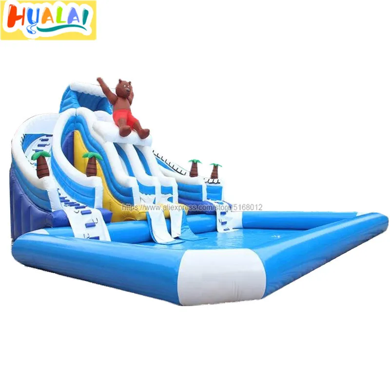 

outdoor giant inflatable water slide with pool backyard lager water park toys for kids for sale PVC 14x10x6.5m