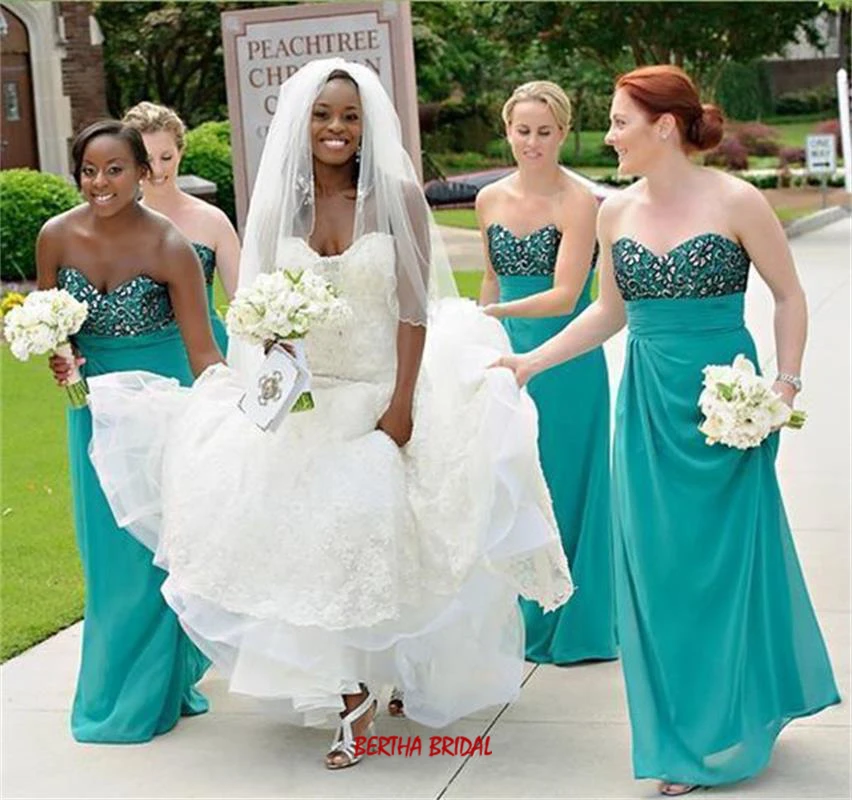 Chiffon Bridesmaid Dresses Turquoise A Line Sweetheart Crystal Beading Wedding Guest Dress For Party Robe Demoiselle D Honneur Bridesmaid Dresses Aliexpress