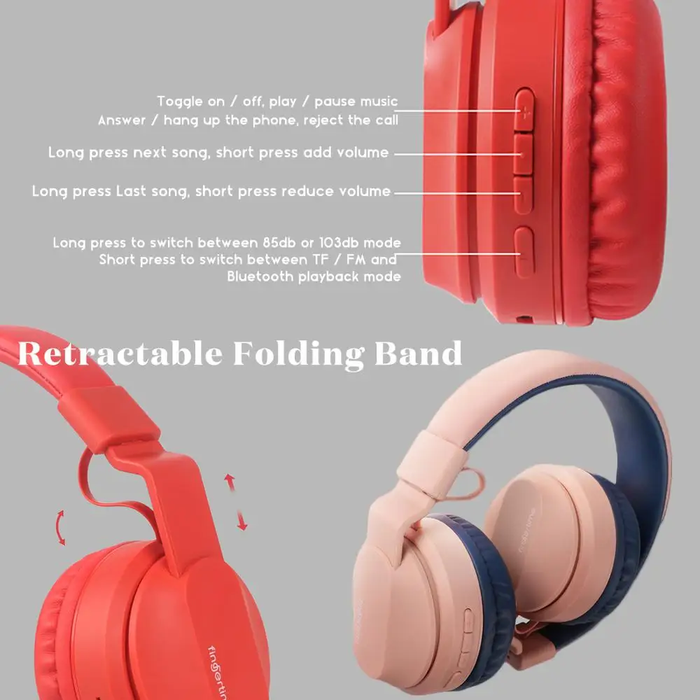 Foldable Kids Bluetooth 5 0 Headphone Safe Volume Music Headset Support FM TF Card Aux Play for Boys Girls Birthday Gifts
