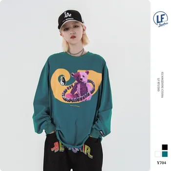 

LawFoo fall 2020 new national fashion men's three-dimensional letter plush bear printed men's long-sleeved T-shirt