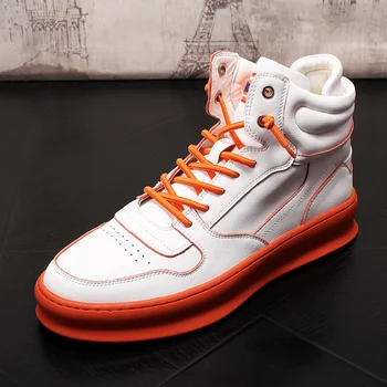 

Genuine Leather Mens High Top Casual Shoes Fashion Lace Up Cowboy Boots for Young Man Super Quality Men Brand Designer Sneakers